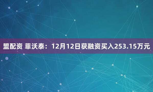 盟配资 菲沃泰：12月12日获融资买入253.15万元